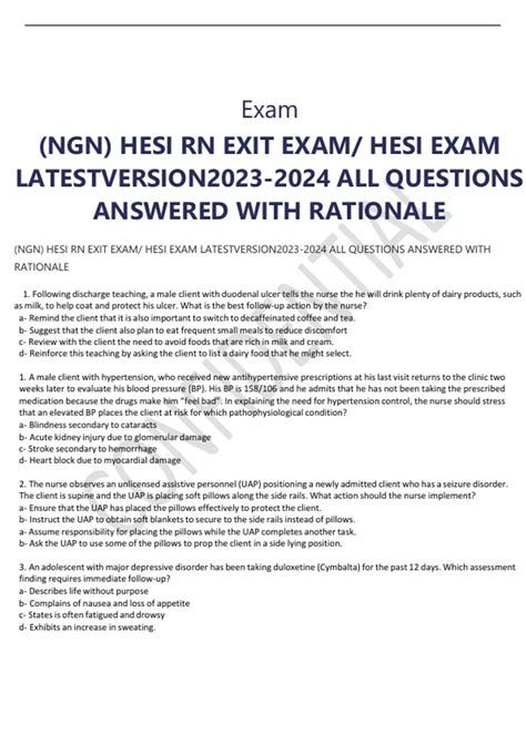 Ngn Hesi Rn Exit Exam Hesi Exam Latestversion All Questions Answered