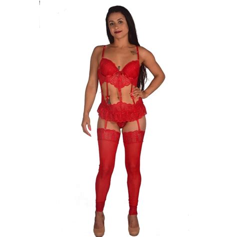 Espartilho Sexy Completo Cinta Liga De Tule E Renda Lingerie