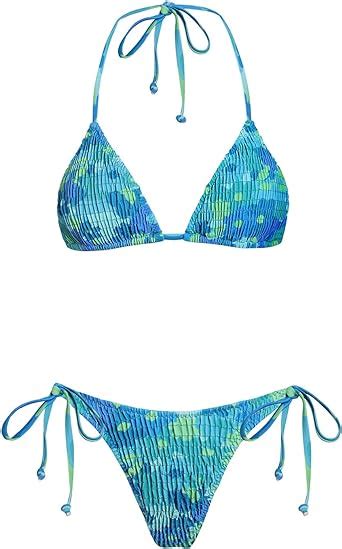 Amazon VOLAFA Women S Triangle Bikini String Swimsuit Print Tie