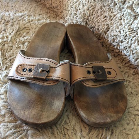 Vintage Dr Scholl Wood Exercise Sandals Slide Slip O Gem