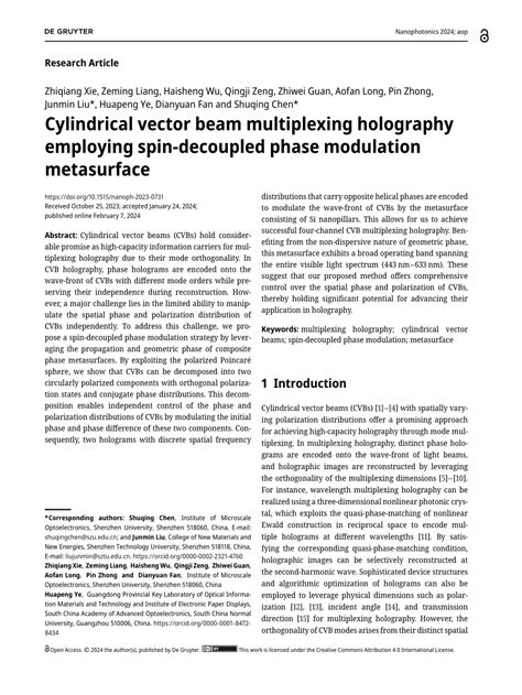 Pdf Cylindrical Vector Beam Multiplexing Holography Employing Spin