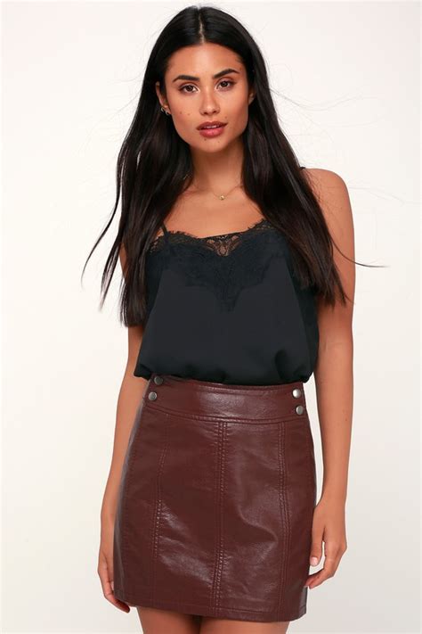 Free People Retro Burgundy Skirt Vegan Leather Mini Skirt Lulus