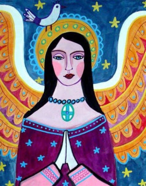 Primitive Angel Folk Art Moon And Stars Art Poster Print Of Etsy