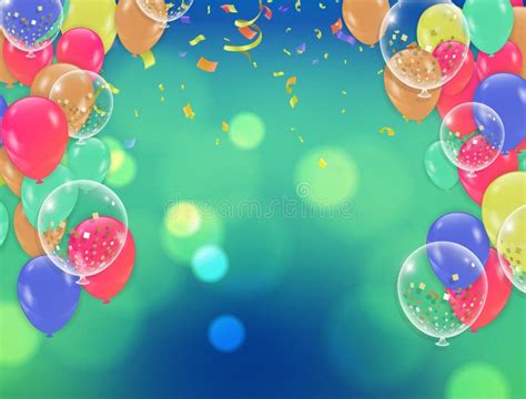 Birthday Balloons Template Illustration Confetti And Ribbons