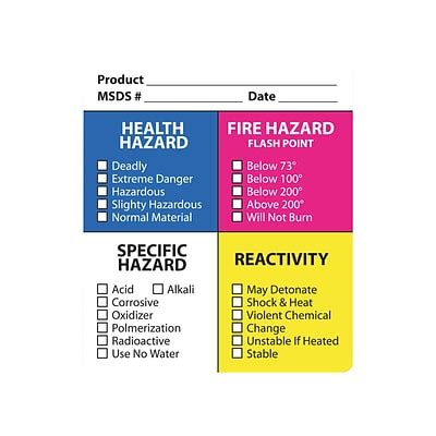 Hazard Communication Labels, Assorted Colors, 3.5 x 4 inch, 25 Labels | Quill.com