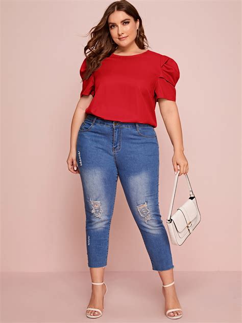 Shein Privé Plus Keyhole Back Puff Sleeve Top Shein Usa