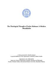 The Theological Thought Of Fazlur Rahman A Modern Mutakallim Ahad M