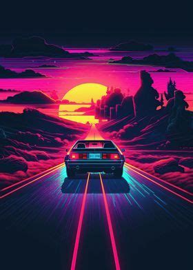 Retro Car Vaporwave Poster Picture Metal Print Paint By Sagita