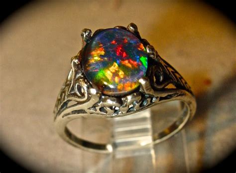 Opal Engagement Ring.Spectacular Genuine Australian Opal Ring. With Australian Opal Triplet, Or ...