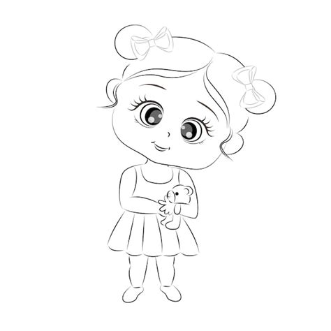 Premium Vector Teddy Bear Coloring Book Cute Girl In A Dress