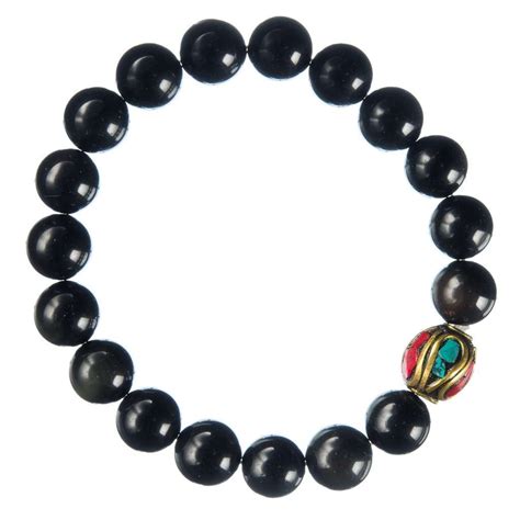 Bracciale Onice Nera Grado A Con Elemento Tibetano Elastico Sfere