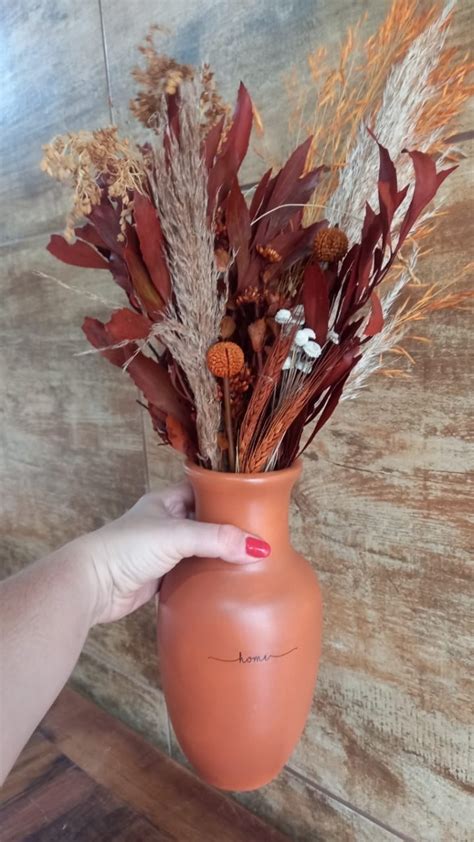 Arranjo Buquê Flores Secas Capim Dos Pampas Vaso Decor Parcelamento