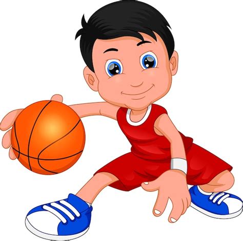 Cartoon Junge Der Basketball Spielt Premium Vektor