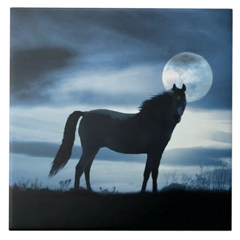 Horse and Moon Art Ceramic Tile | Zazzle