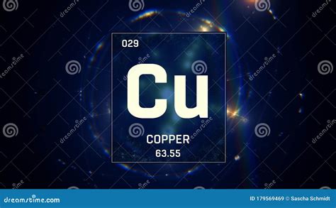 Copper As Element 29 Of The Periodic Table 3d Illustration On Blue