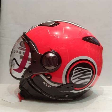 Jual HELM KYT ELSICO SUPER FLUO 1 RED FLUO BLACK HELM HALF FACE Di