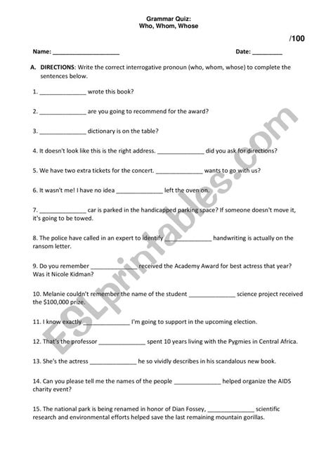 Who, Whom, Whose Quiz - ESL worksheet by cbabs_311