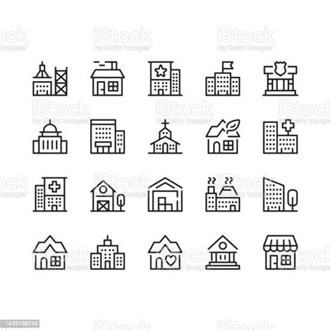 Building Line Icons Outline Symbols Vector Line Icons Set Stock