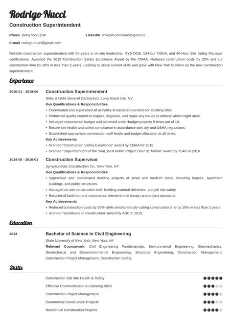 Construction Superintendent Resume Resume Template