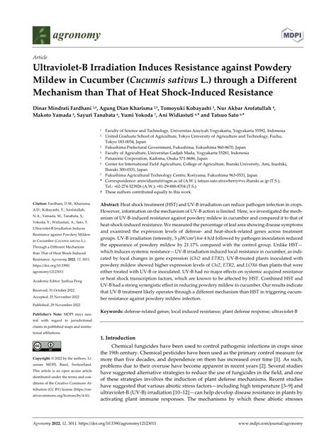 Pdf Ultraviolet B Irradiation Induces Resistance Against Powdery