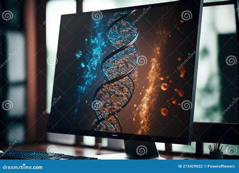 DNA Helix On Scientist S Computer Screen Created With Generative AI