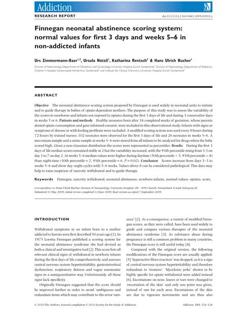 Finnegan Neonatal Abstinence Scoring System Normal Values For First