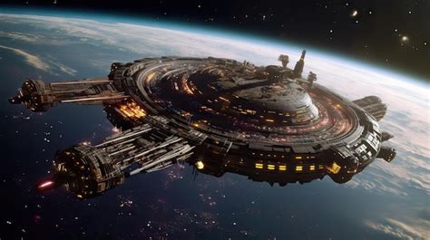 Premium AI Image | A massive spaceship on the galaxy Cinematic movie ...