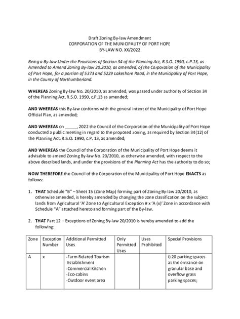 Fillable Online Draft Zoning By Law Amendment Draft Zoning By Law