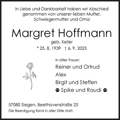 Traueranzeigen Von Margret Hoffmann 57trauer De