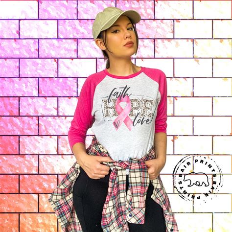 Faith Happy Love Breast Cancer Awareness Raglan Breast Cancer Shirt