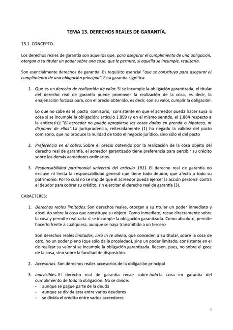 Reales Tema Tema Derechos Reales De Garant A Concepto