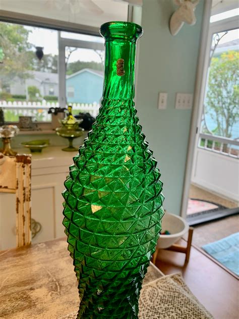 Rossini Empoli Genie Bottle Diamond Cut Hobnail Emerald Green Partial