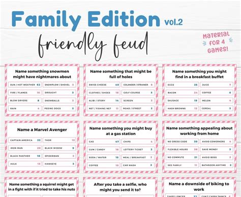 Family Feud Game Printable, Family Game Night, Family Quiz, Friendly ...