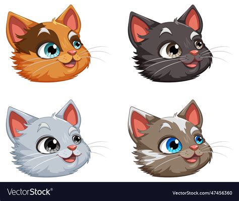 Collection Of Cute Cat Heads Royalty Free Vector Image