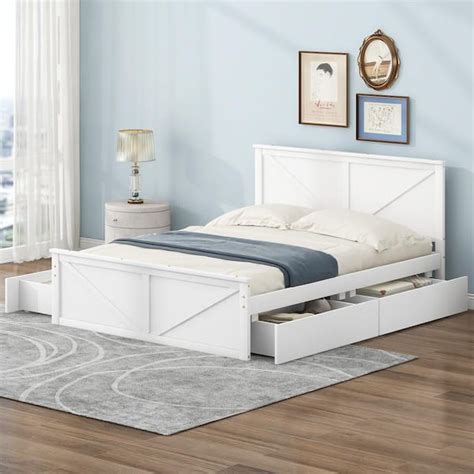 Harper Bright Designs White Wood Frame Queen Size Platform Bed With