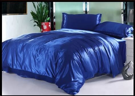 Royal Blue silk bedding set sheets satin queen full twin quilt duvet ...