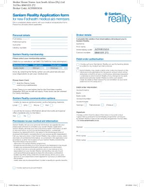 Fillable Online Sanlam Reality Application Form For New Fedhealth