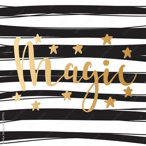 Magic. Bright Gold lettering. Stars. Golden letters on a striped ...