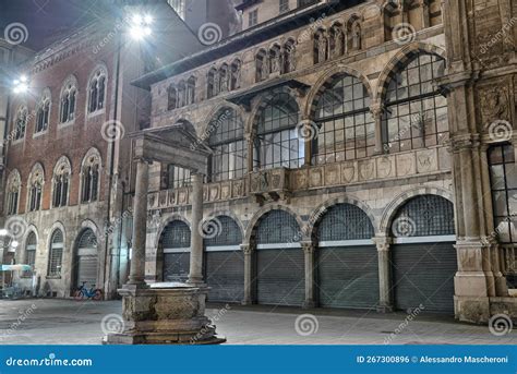 Milan City At Night Italy Piazza Dei Mercanti Merchants Square Stock