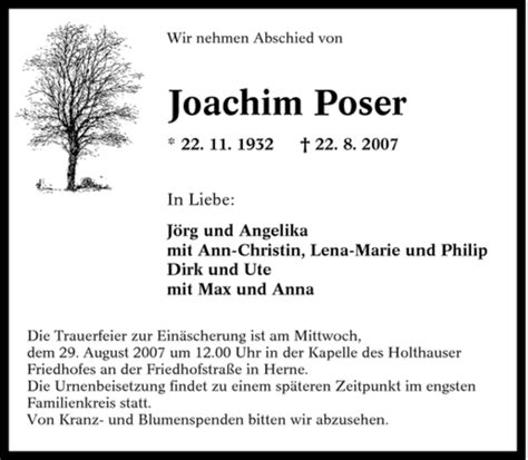 Trauer Und Todesanzeigen Von Joachim Poser Trauer De