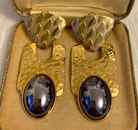 Clip On Statement Earrings Vintage Gold Clip On Earrings Etsy Uk