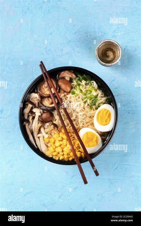 Ramen Soba Noodles With Boiled Eggs Shiitake Mushrooms And