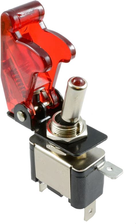 Red Illuminated LED Toggle Switch With Missile Style Flick Cover Car