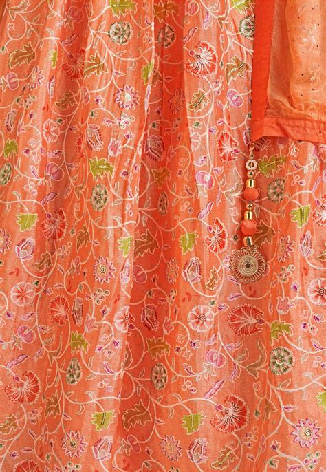 Buy Digital Printed Chinon Chiffon Lehenga In Orange Online LCC2418