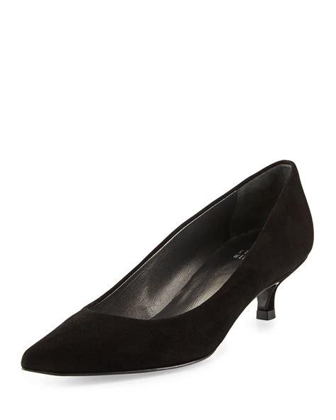 Lyst Stuart Weitzman Poco Suede Kitten Heel Pump In Black