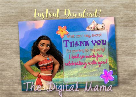 Instant Download Moana Thank You Card Moana Birthday Invitation