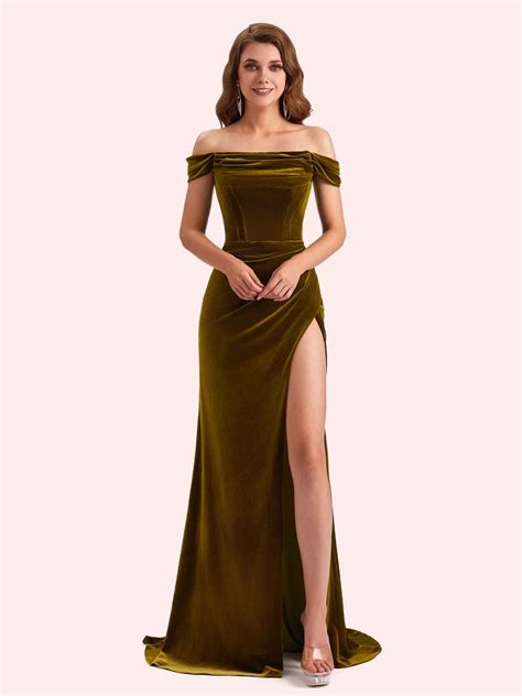 Sexy Mermaid Off Shoulder Side Slit Long Mermaid Velvet Bridesmaid