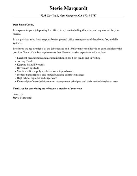 Office Clerk Cover Letter Velvet Jobs