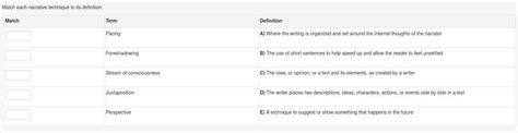 Match Each Narrative Technique To Its Definition Brainly