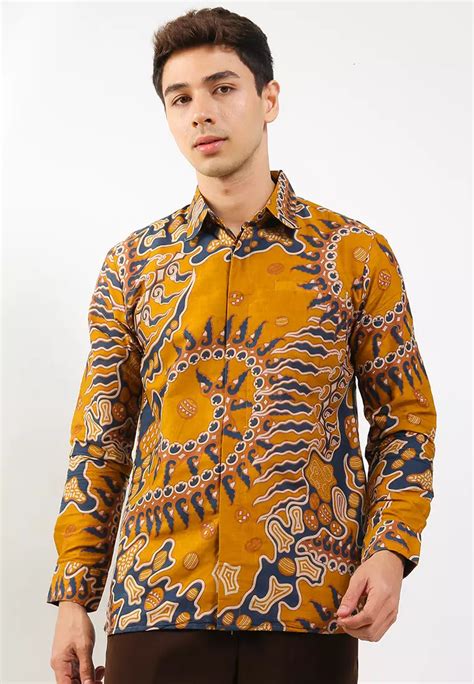 Jual Batik Mayung Galunggung Kuning Kemeja Batik Pria Premium Slimfit